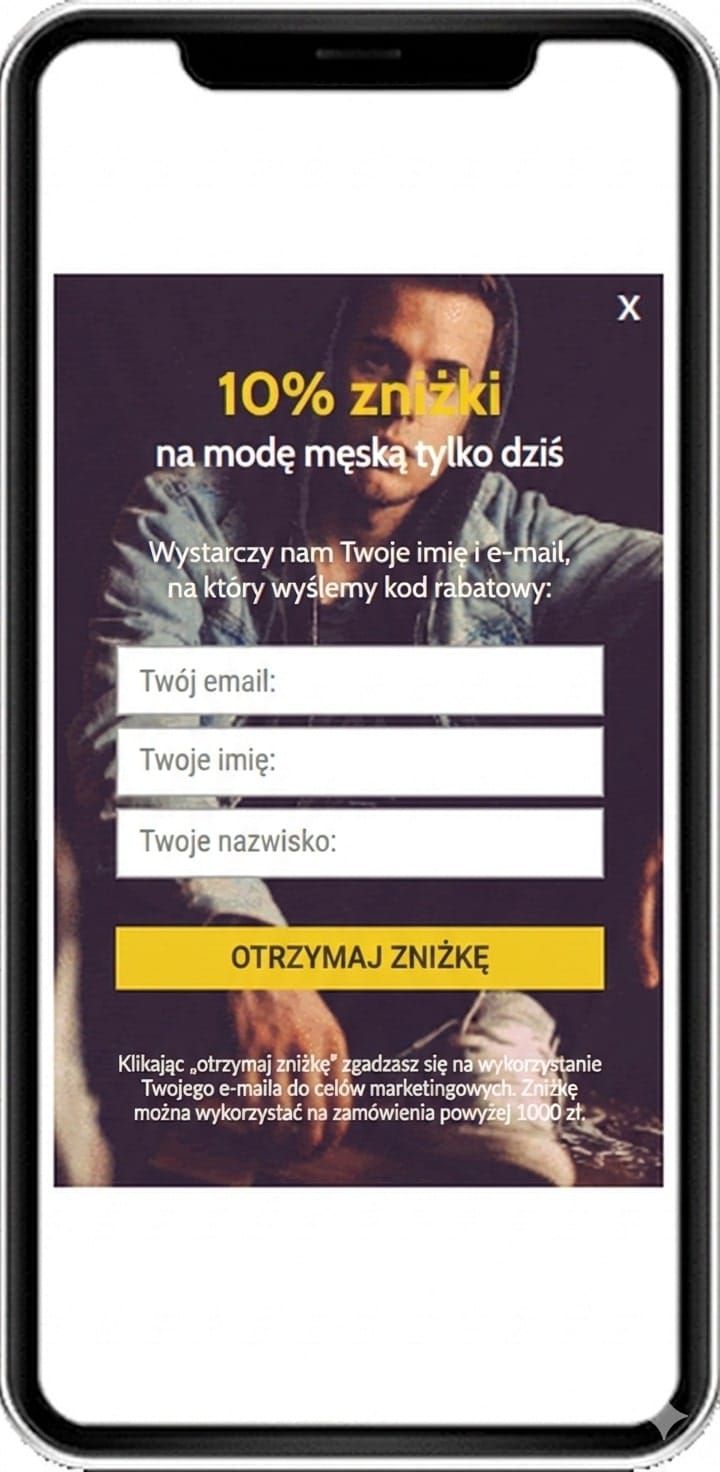 Wyświetlanie pop-upu na mobile w formie małego znacznika.