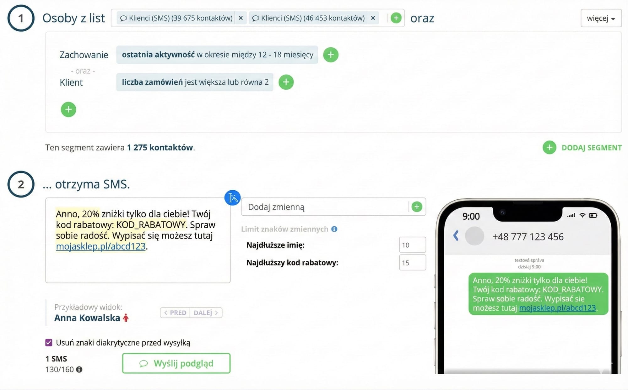 2. Kampanie SMS skierowane do nieaktywnego publikum