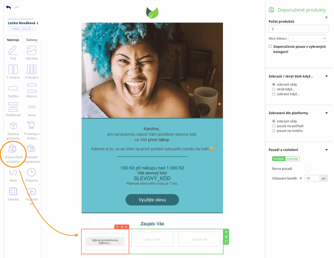 Jak vložit doporučené produkty do e-mailu