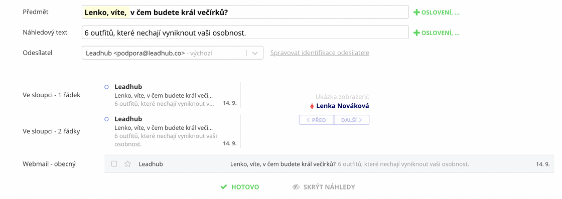 Náhled inboxu v příjemcově schránce