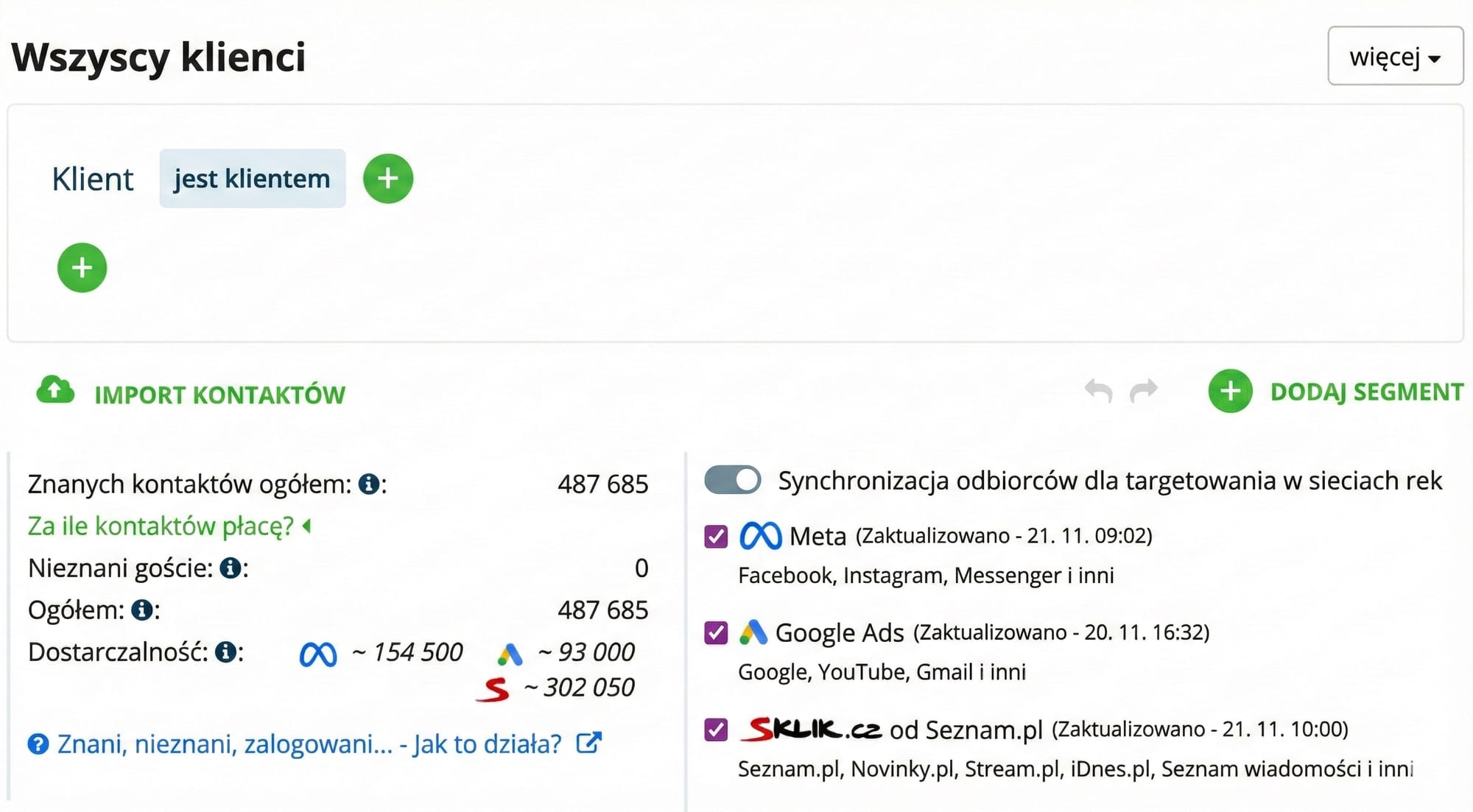 3. synchronizacji grup odbiorców reklam do innych kanałów reklamowych (Google Ads, Meta Ads)