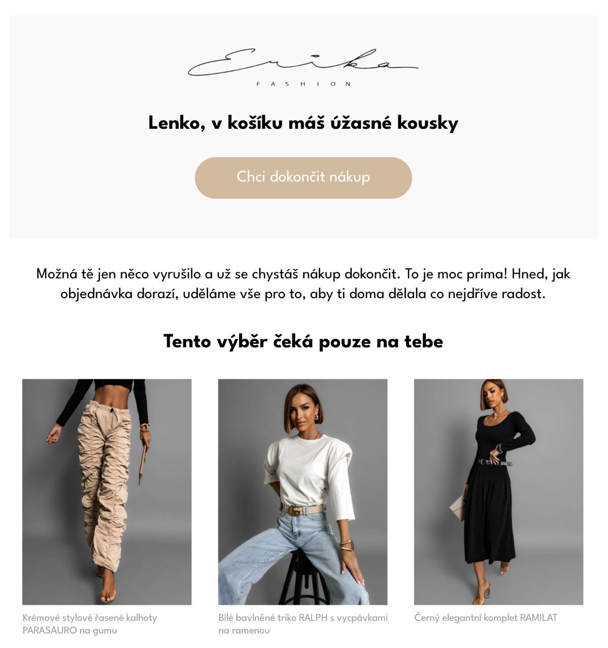 Ukázka kampaně opuštěný košík klienta Erikafashion.cz