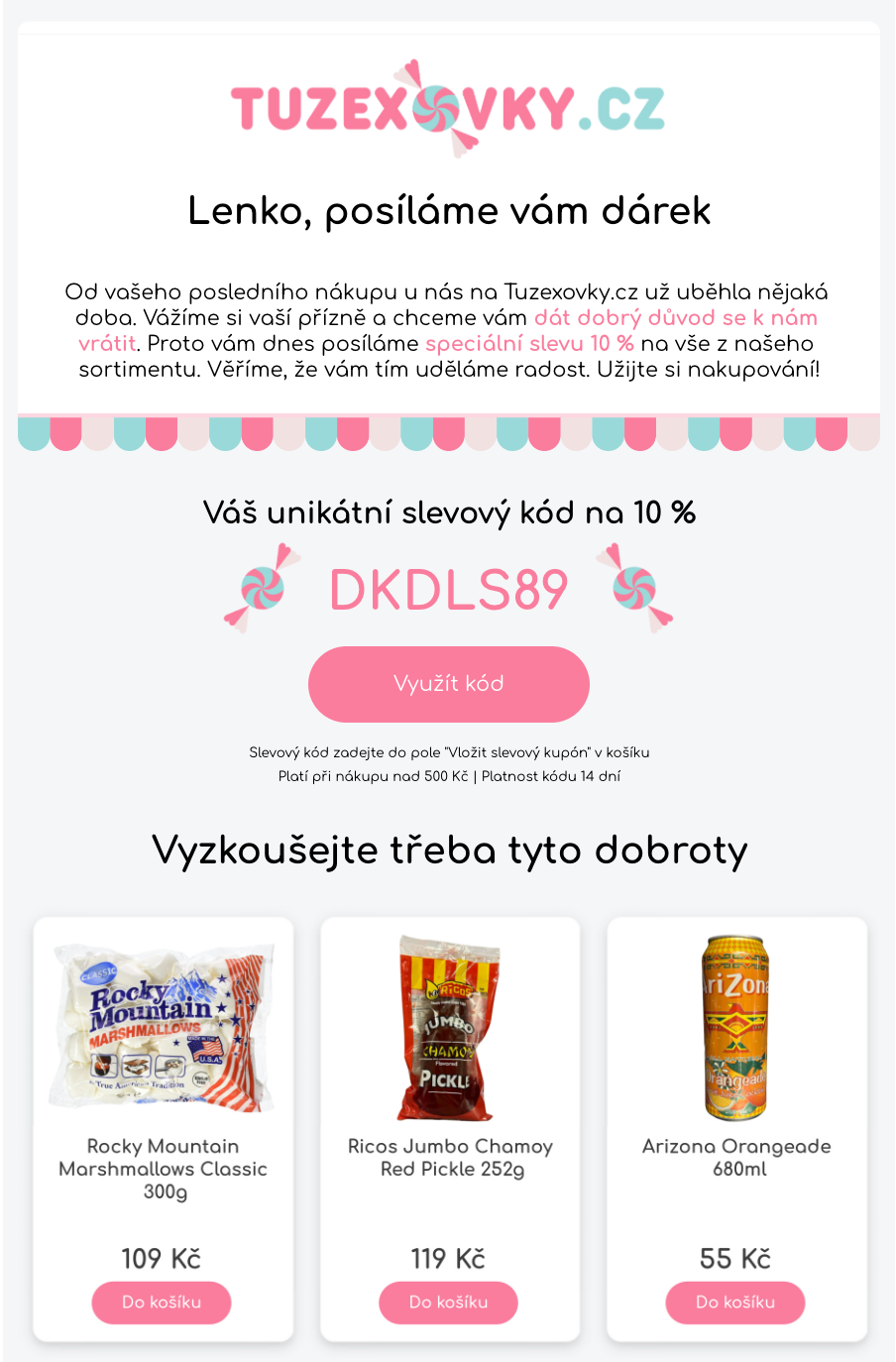 Ukázka e-mailu sleva na první nákup Tuzexovky.cz