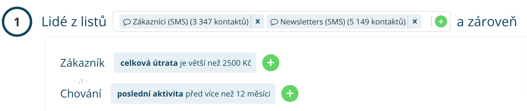 Zvolte segment relevantních neaktivních kontaktů