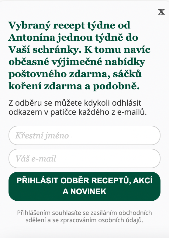 Popupy pro budování e-mailingové databáze