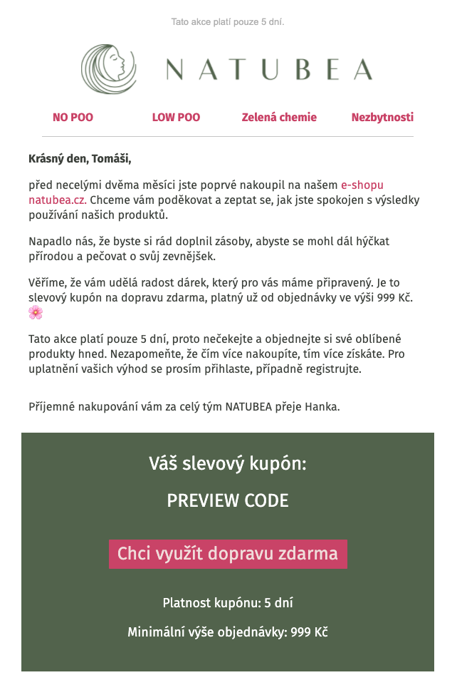 Ukázka retenční kampaně