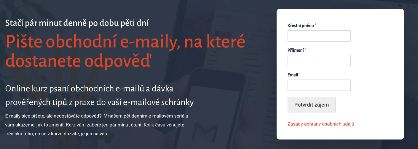 Nabídka e-mailového seriálu výměnou za e-mail na www.saleshere.cz.