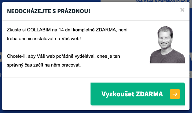 Popup s magnetem, který se zobrazí při odchodu z webu www.collabim.cz.