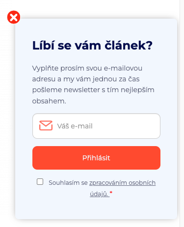 Ukázka pop-upu s lead magnetem