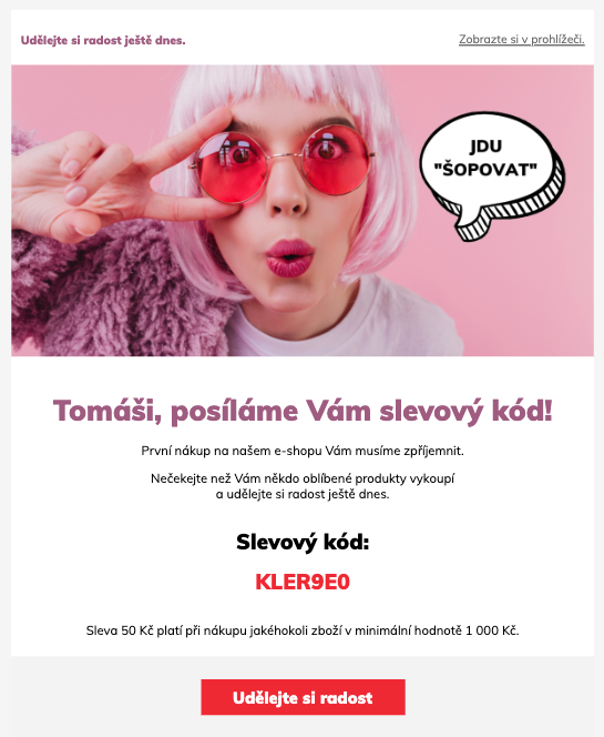 Sleva na první nákup - ukázka e-mail