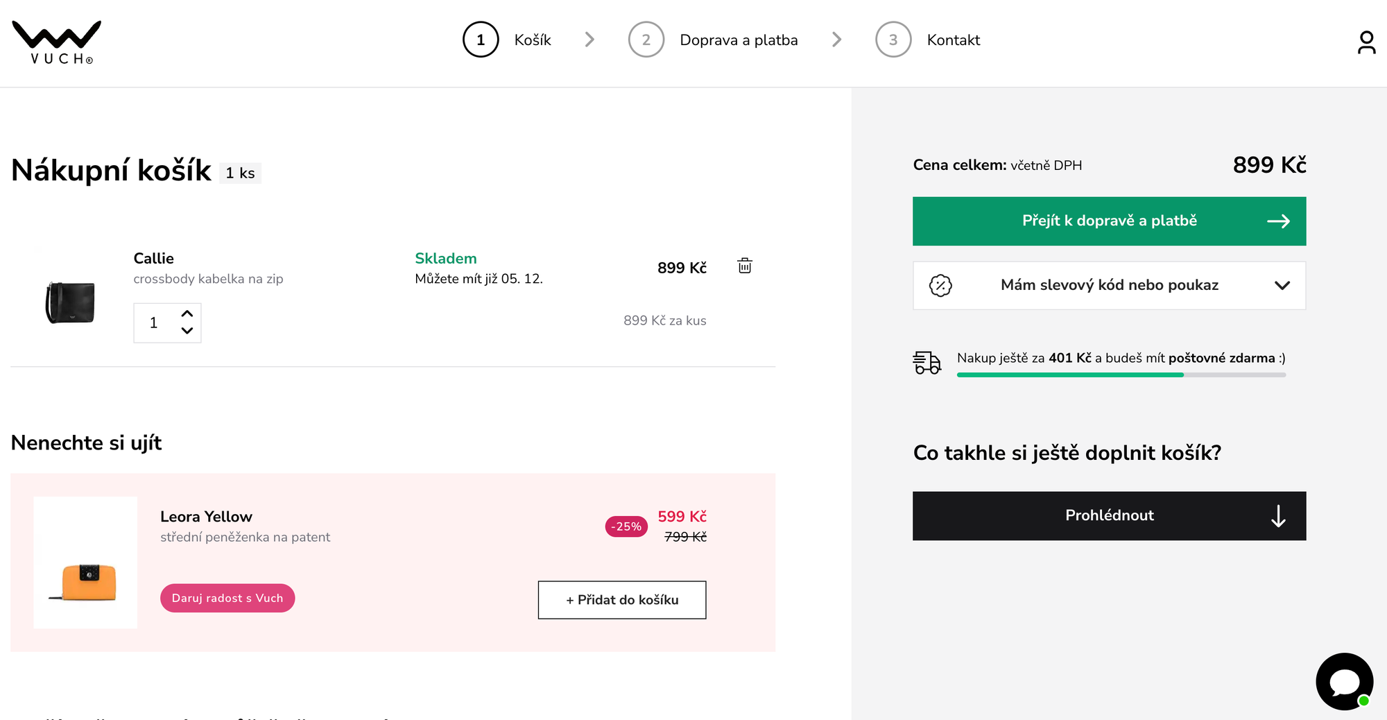 Ukázka nákupního košíku klient VUCH.cz