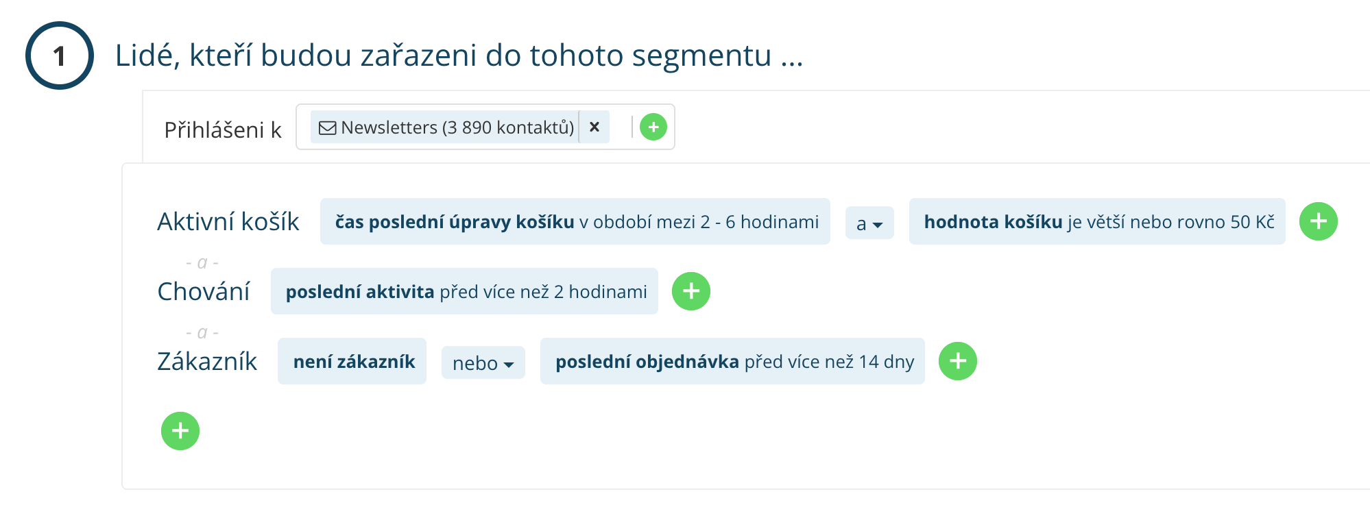 Segmentace u automatické kampaně opuštěný košík