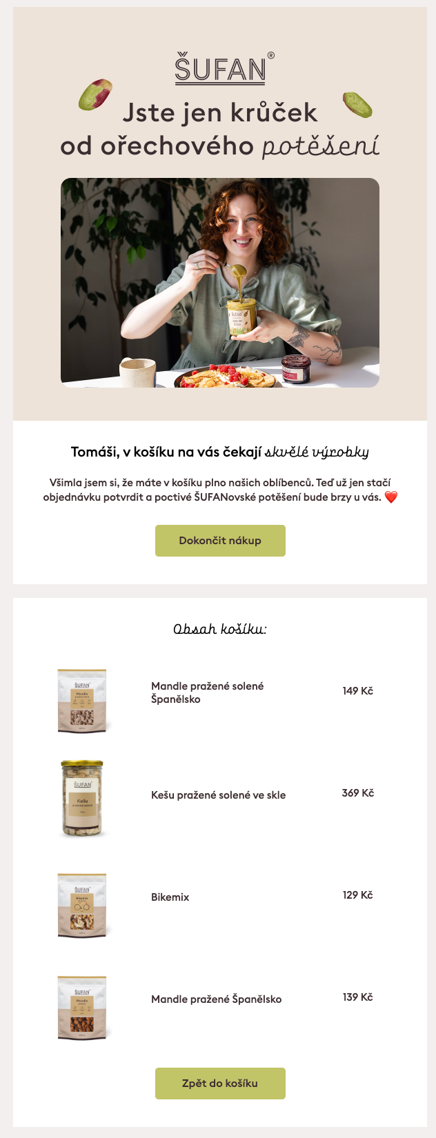 Kampaň opuštěný košík klienta Sufan.cz