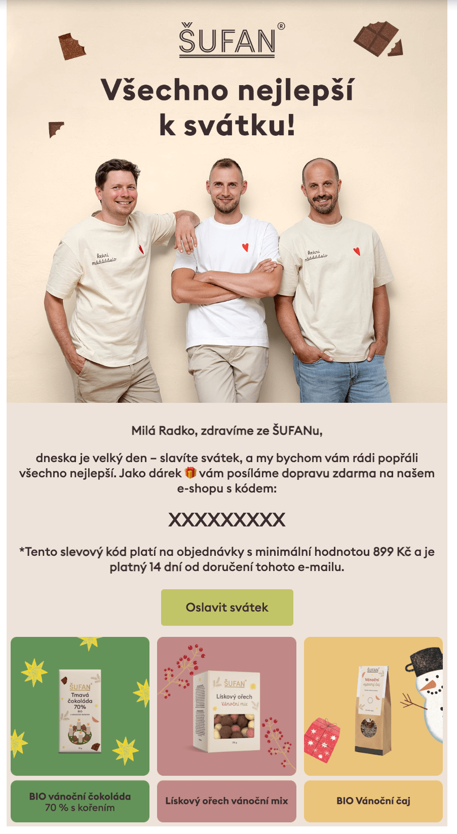 Příklad kampaně Přání k svátku klienta Sufan.cz