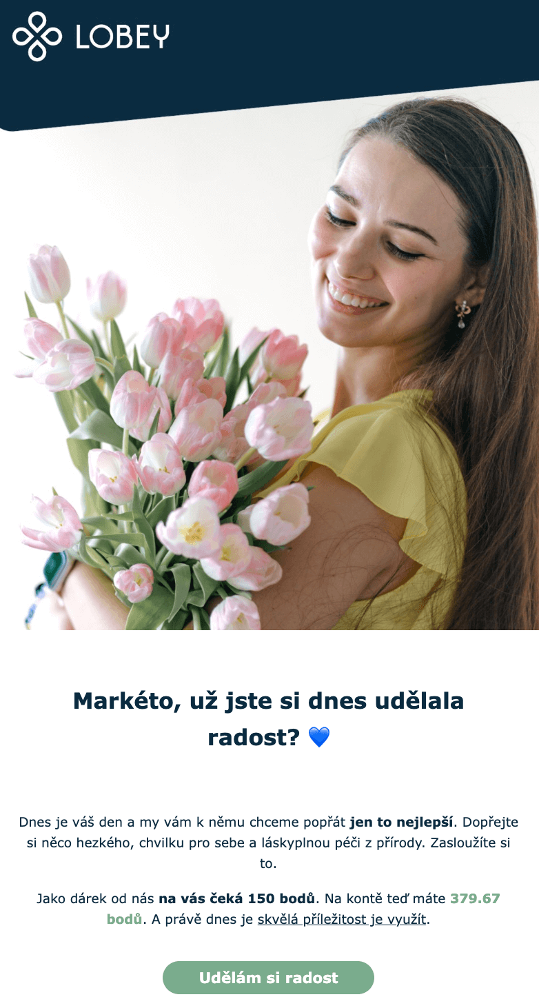 Příklad kampaně Přání k svátku klienta Lobey.cz