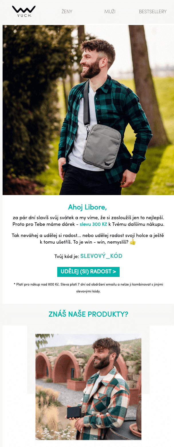 Personalizace u kampaně Přání k svátku klienta VUCH.cz