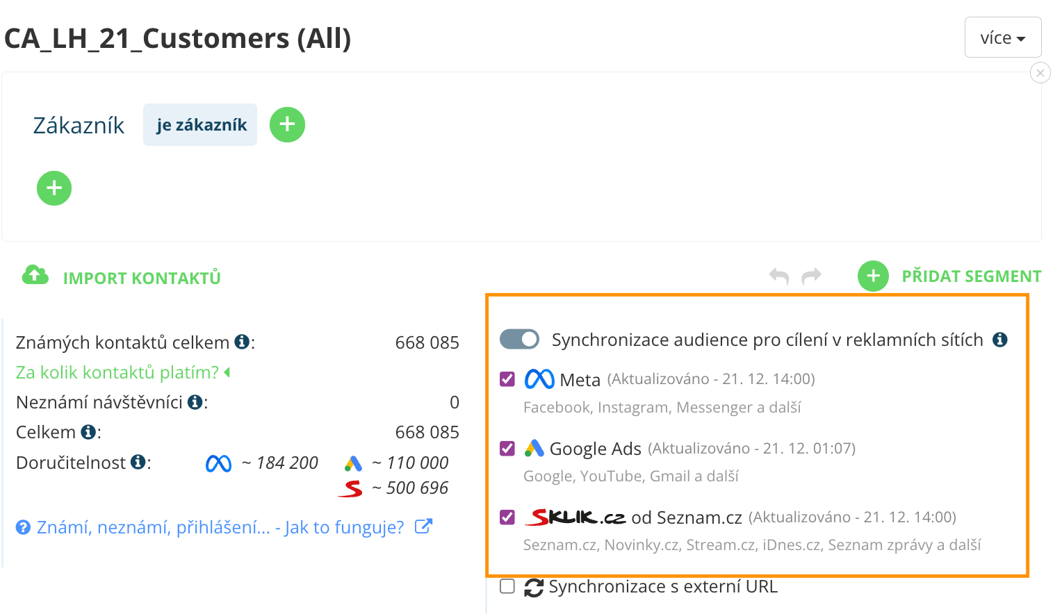 Synchronizace přesně definovaných publik jedním kliknutím