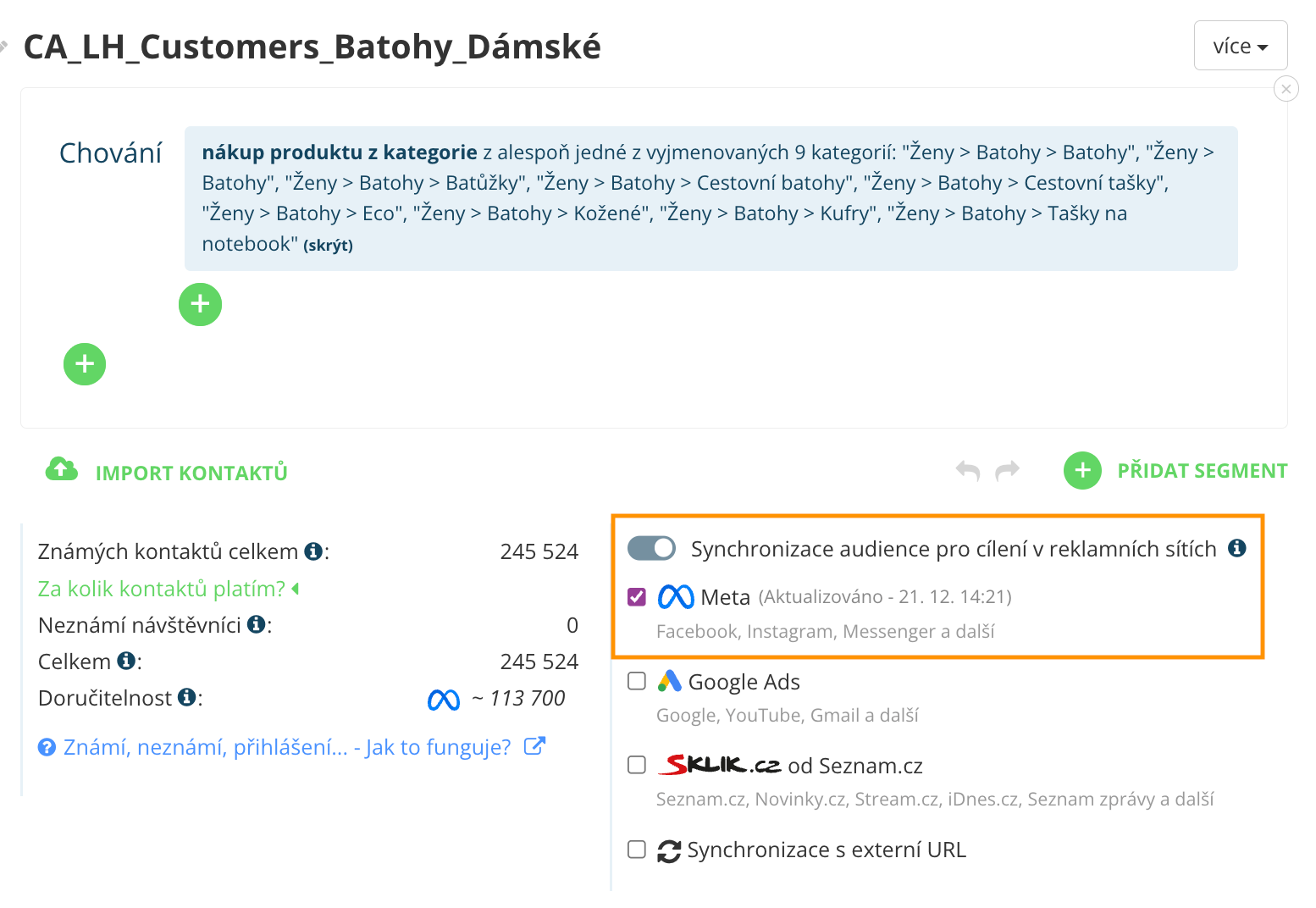 Synchronizace audience do Meta Ads