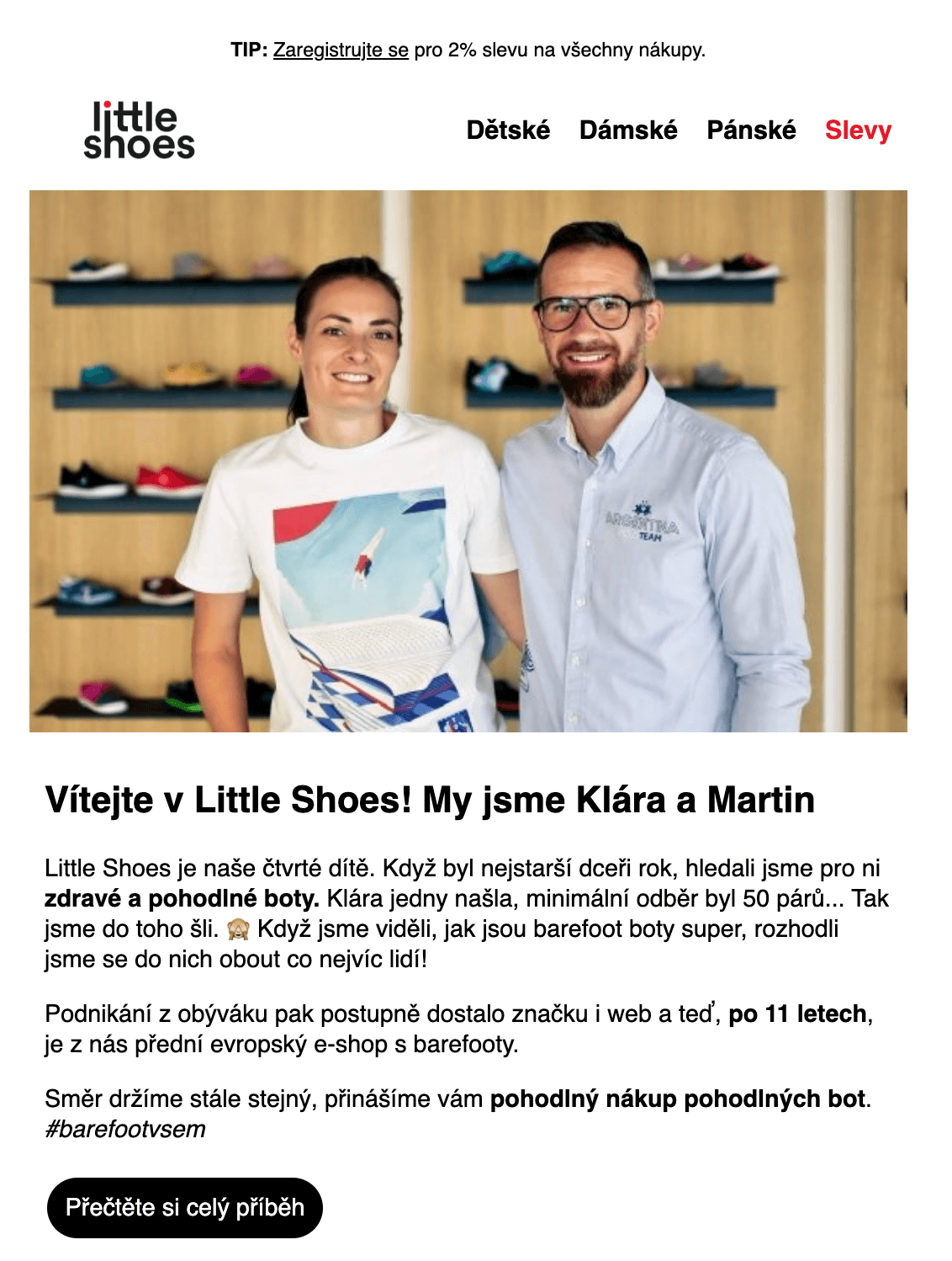 Ukázka uvítacího e-mailu Littleshoes.cz