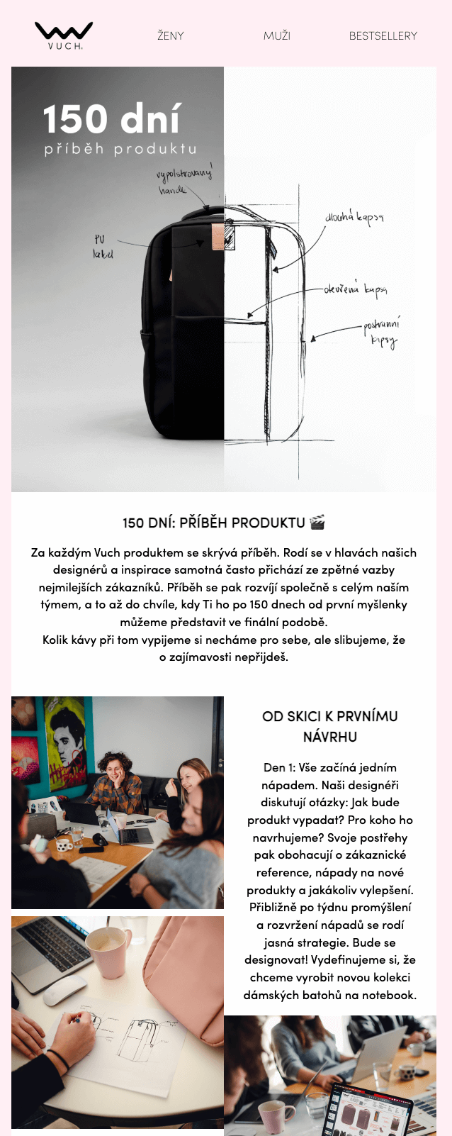 Ukázka uvítací e-mailu – příběh produktu klienta VUCH.cz