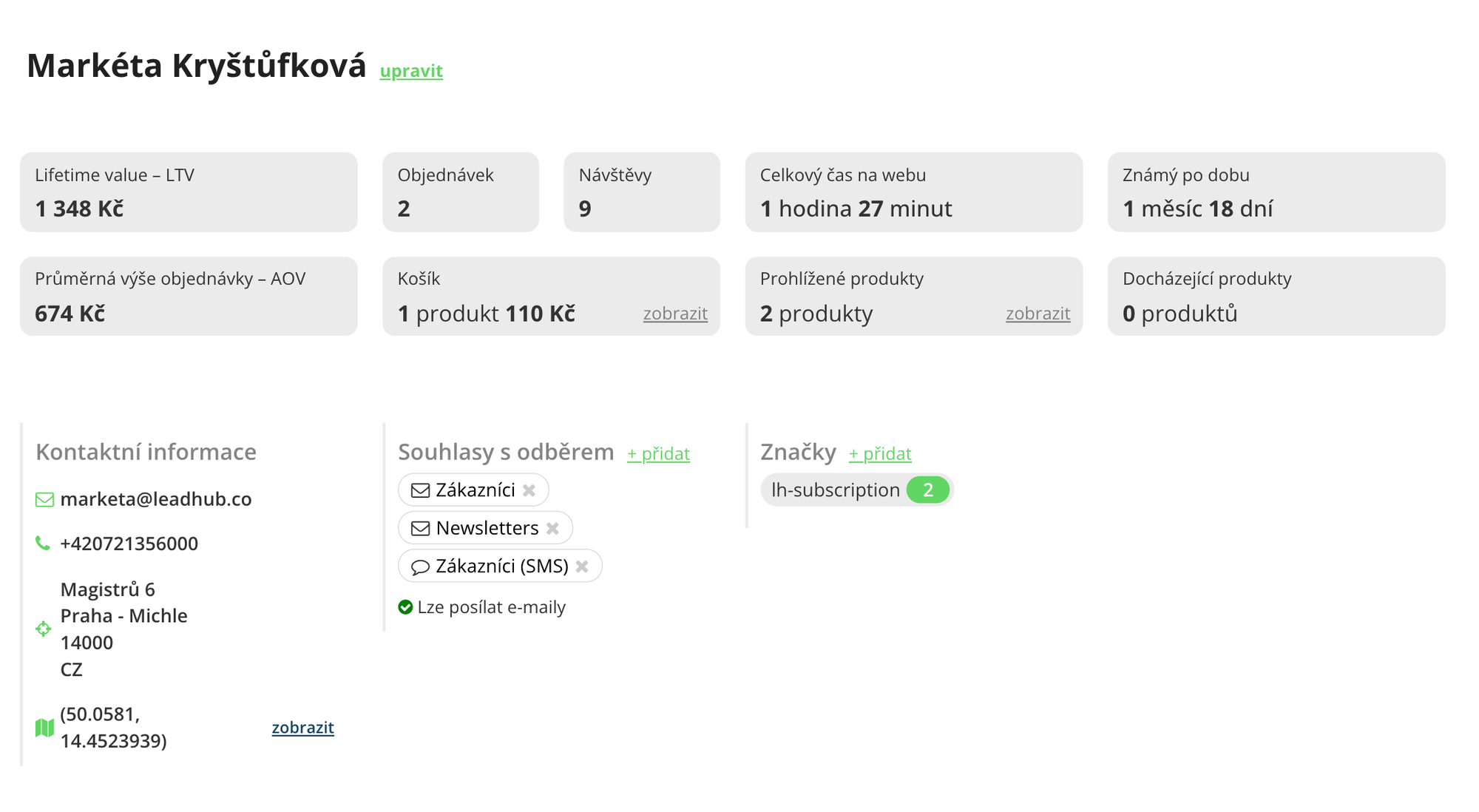 Náhled zákaznického profilu