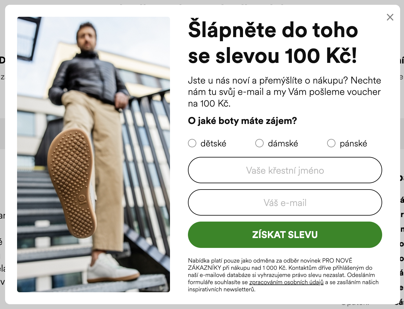 Ukázka pop-upu klienta Littleshoes.cz