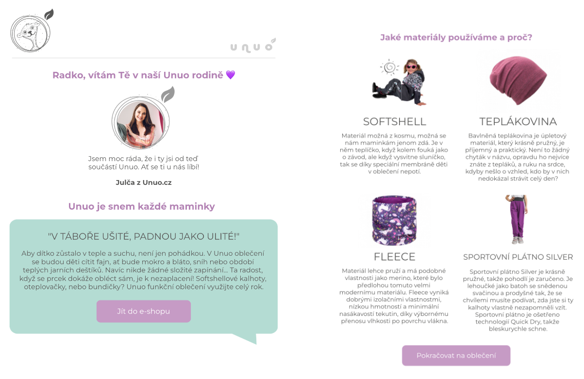 Ukázka uvítací série klient Unuo.cz