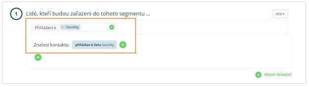 Segmentační pravidlo pro e-mailingovou automatickou kampaň uvítací e-mail