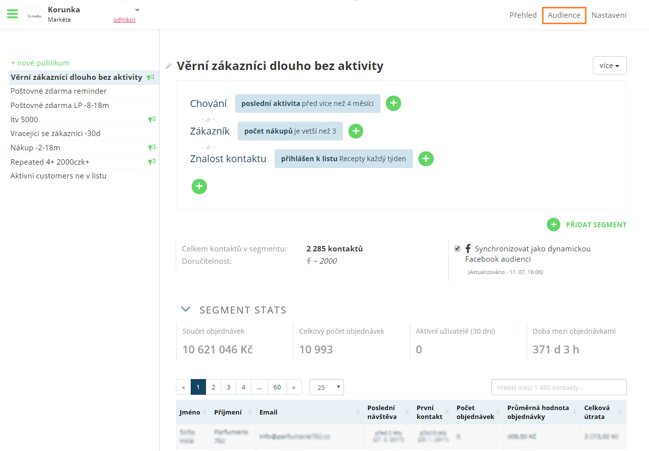 Synchronizace audiencí do Facebooku