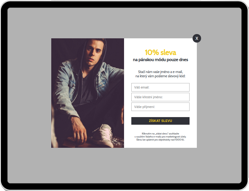 Popup okno na míru pro muže