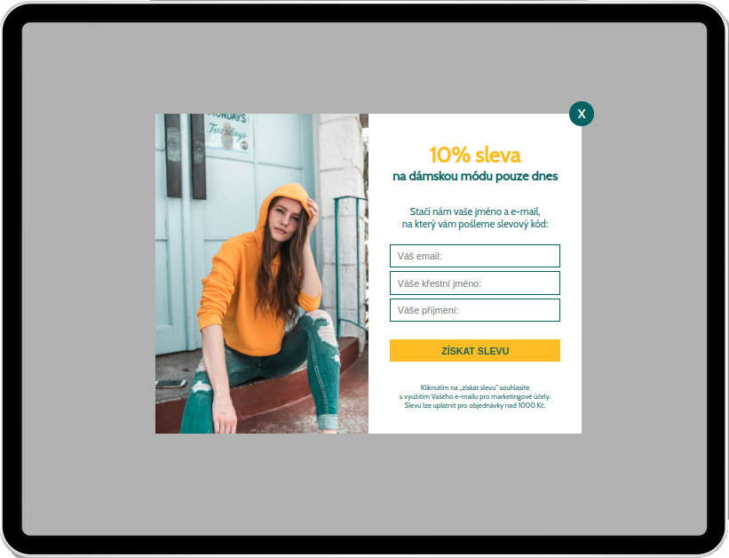 Popupy na míru - sleva na první nákup pro ženy