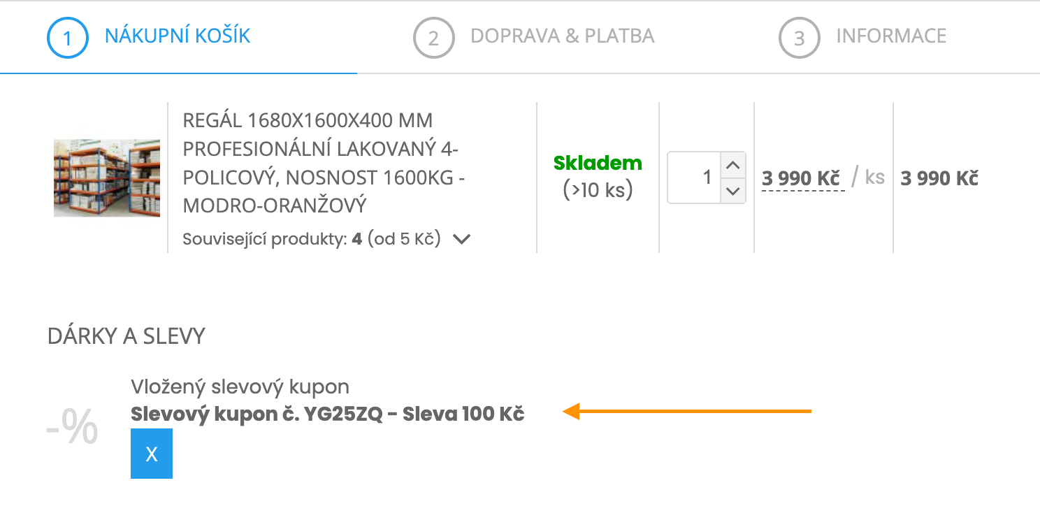 Vložení slevového kódu na kliknutí