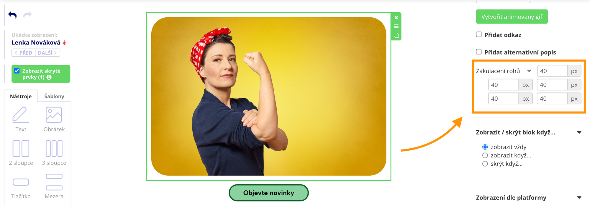 Zakulacení rohů na kliknutí