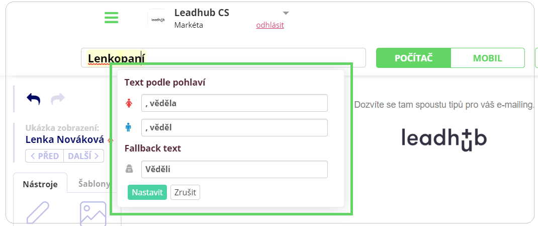 Personalizace textu podle pohlaví