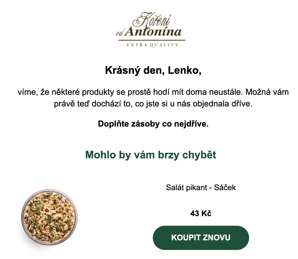 Automatická kampaň docházející produkty koreni.cz