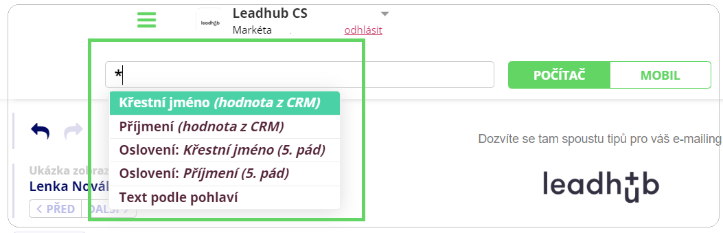 Vložení personalizace