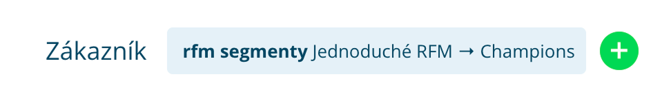 Ukázka RFM segmentace v Leadhubu na vybraný RFM segment