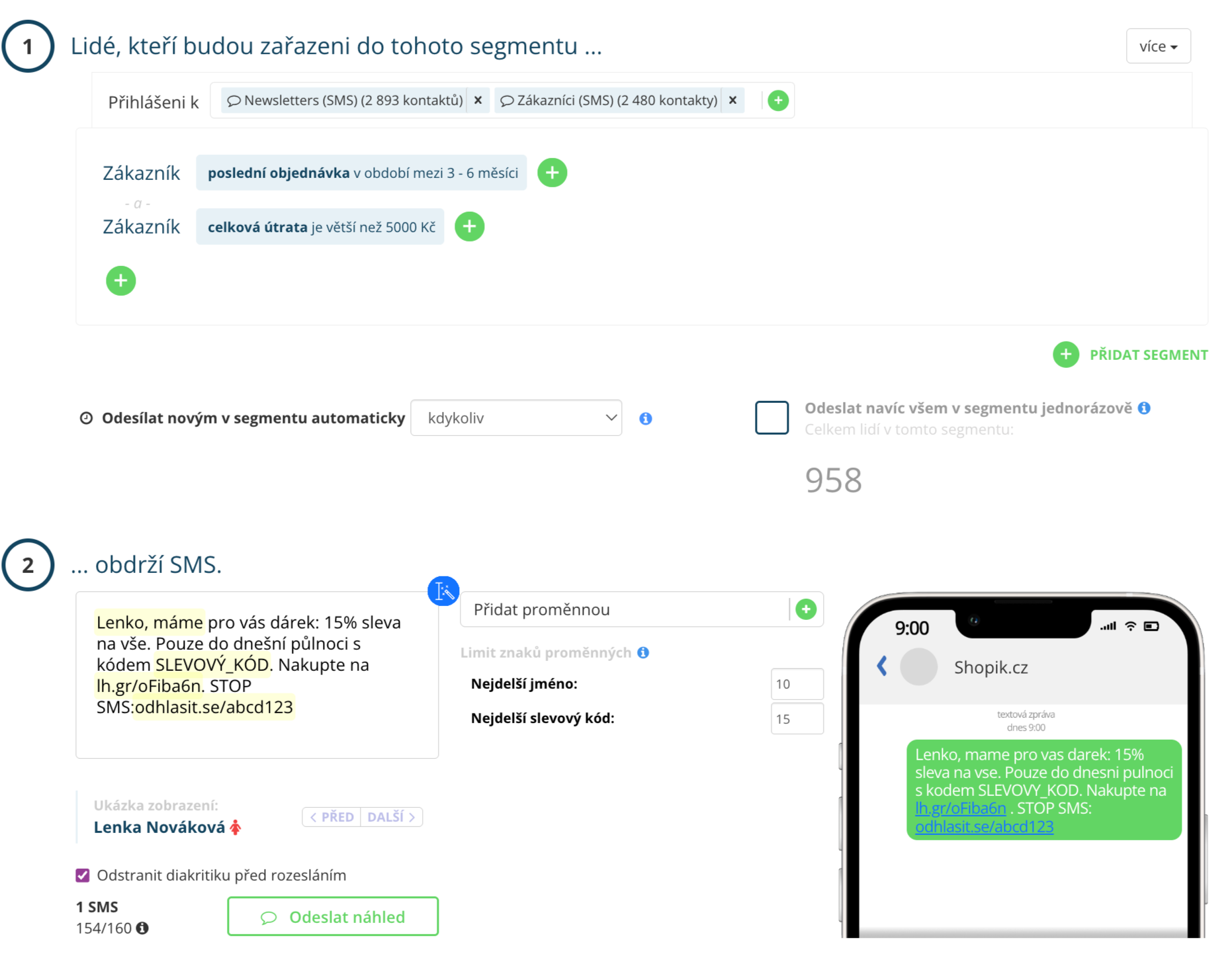 Ukázka nastavení automatické SMS kamapně v Leadhubu
