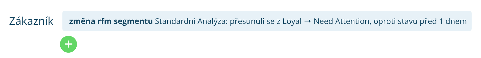 Zákazník přejde z jednoho RFM segmentu do druhého a automaticky mu z Leadhubu bude odeslán e-mail nebo SMS kampaň
