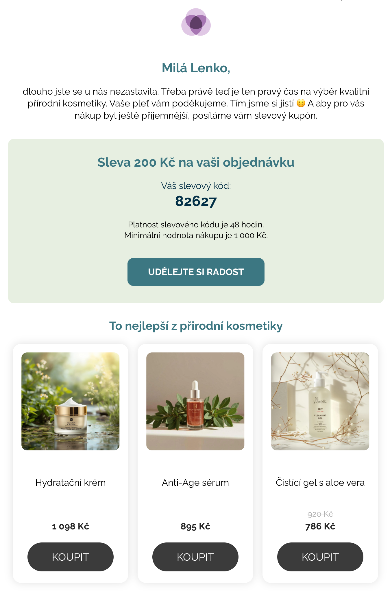 Reaktivační e-mail pro RFM segment Hibernating v Leadhubu