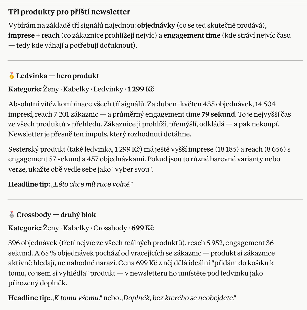 AI výběr produktů do newsletteru na základě vašich dat z Leadhubu