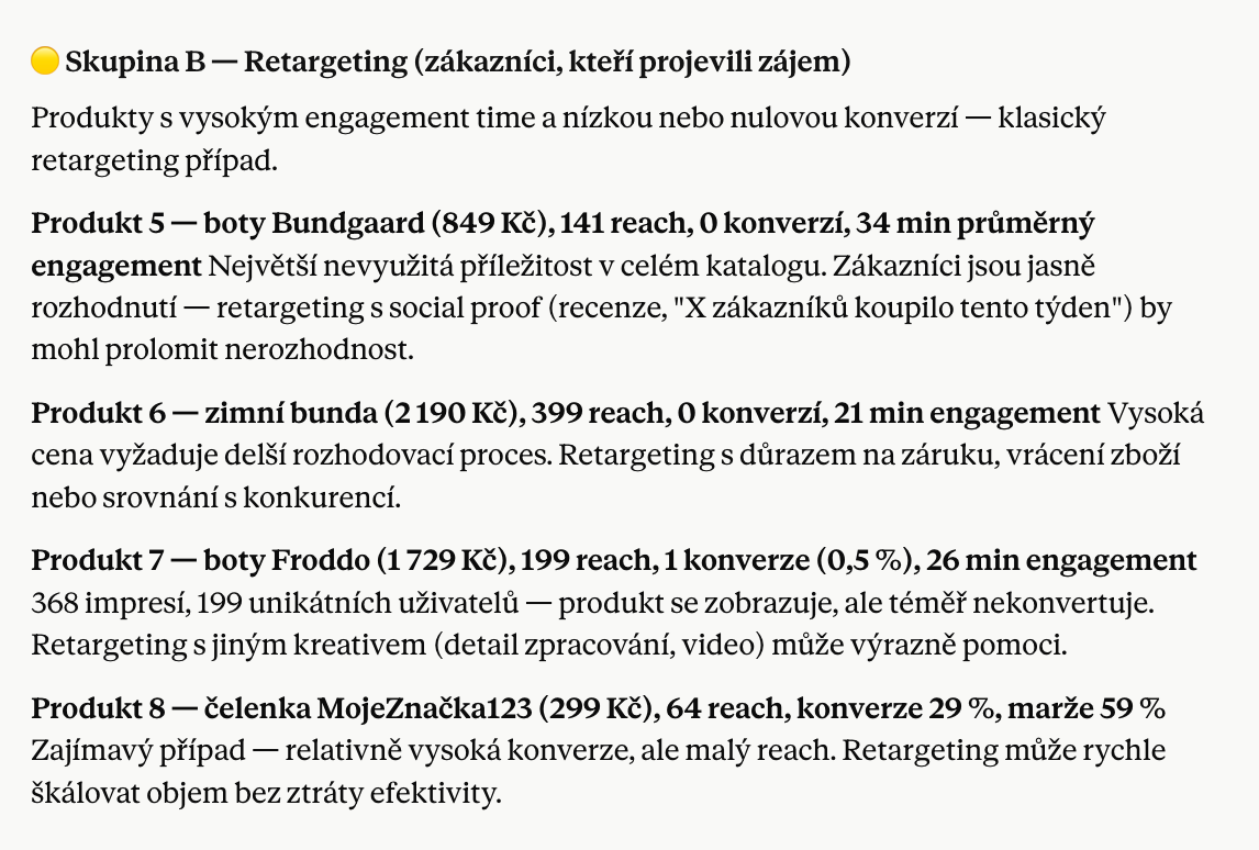 Návrh produktů do audience pro Meta Ads a Google Ads od Claude přes MCP Leadhub