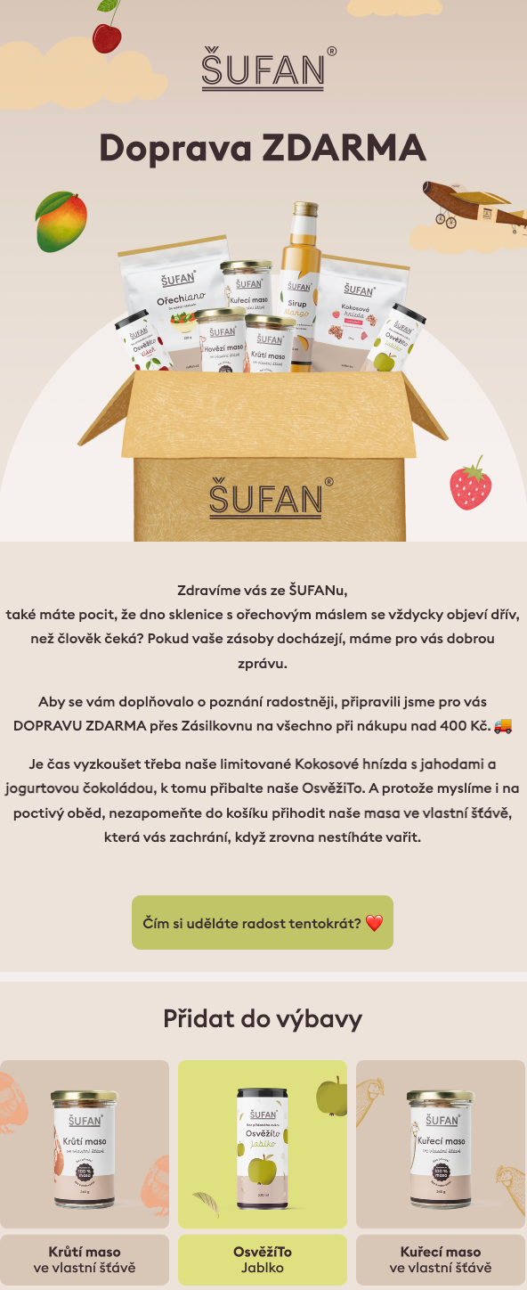 Ukázka newsletteru klienta Šufan.cz, který byl vytvořen v Leadhubu