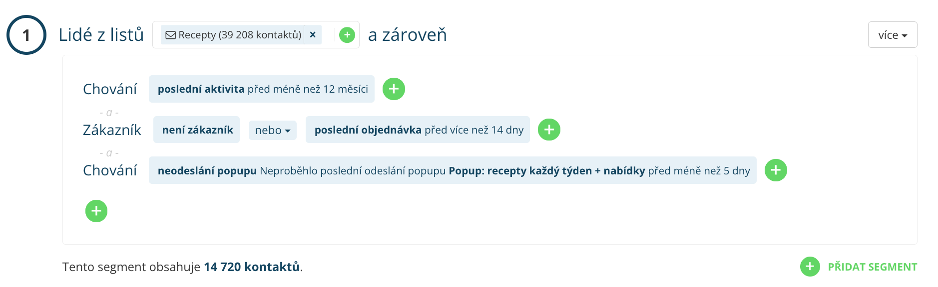 Přehled segmentů v Leadhubu: přehled podmínek pro tvorbu segmentu