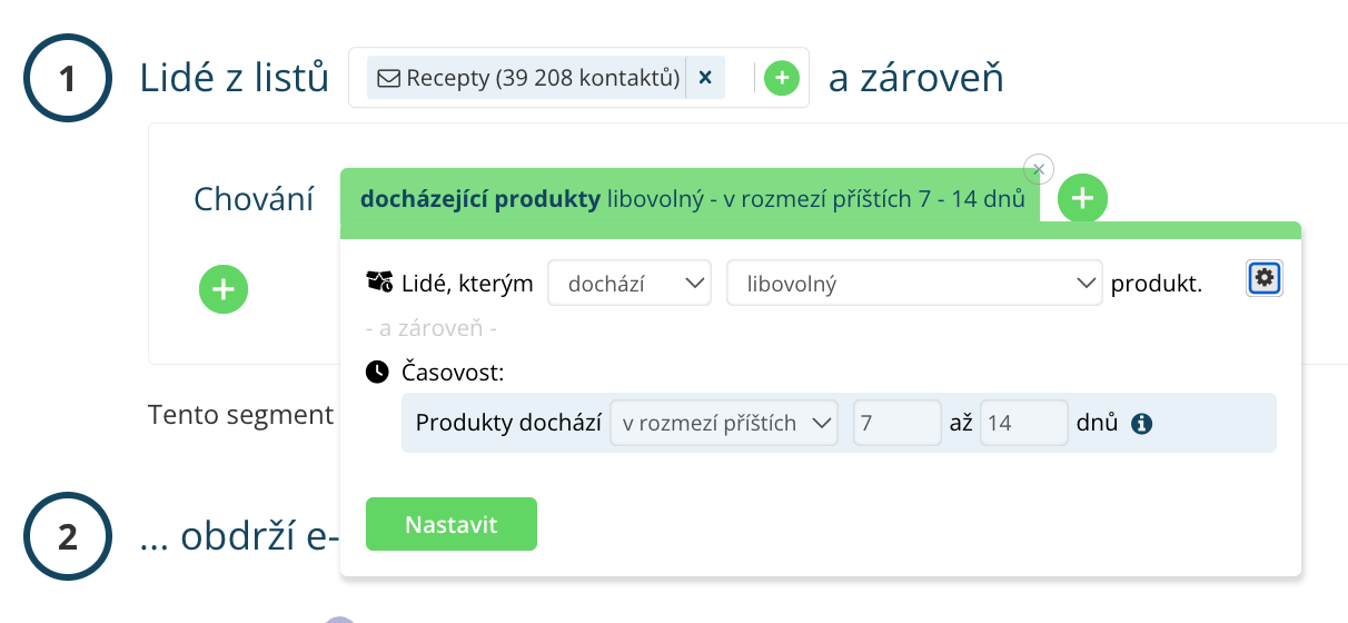 Segmentace podle nákupního chování v Leadhubu: podmínky pro docházející produkty