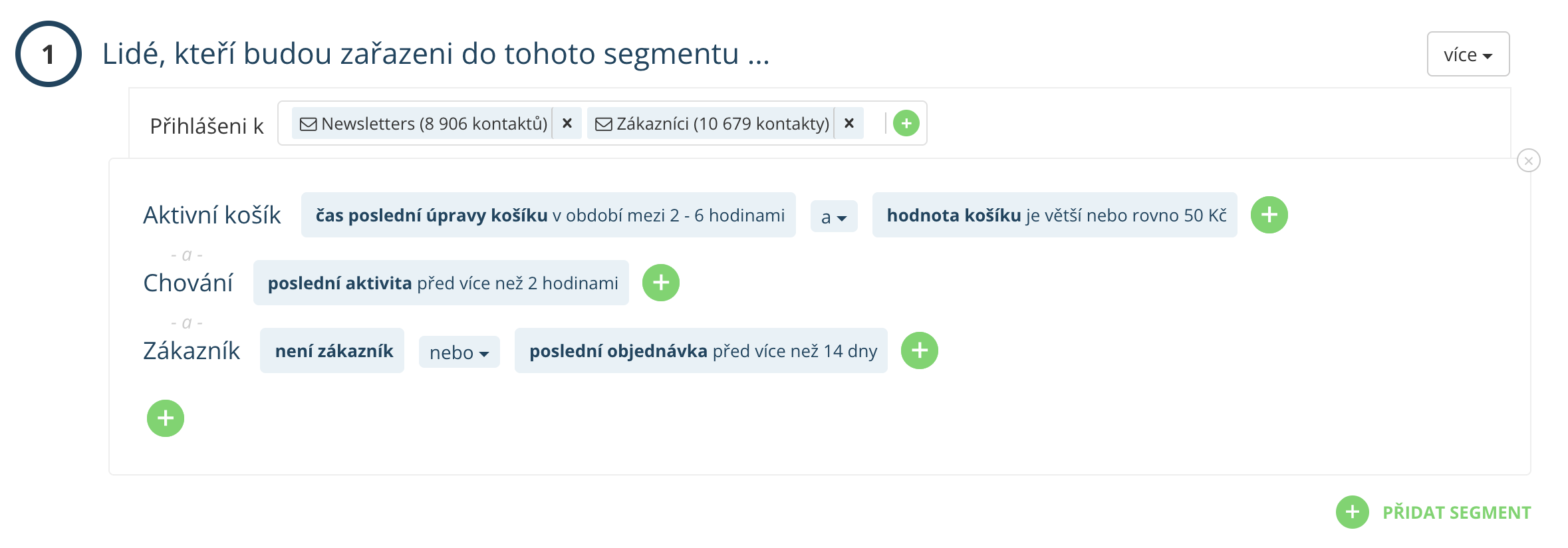 Nastavení spouštěče (trigeru) pro kampaň Opuštěný košík v Leadhubu