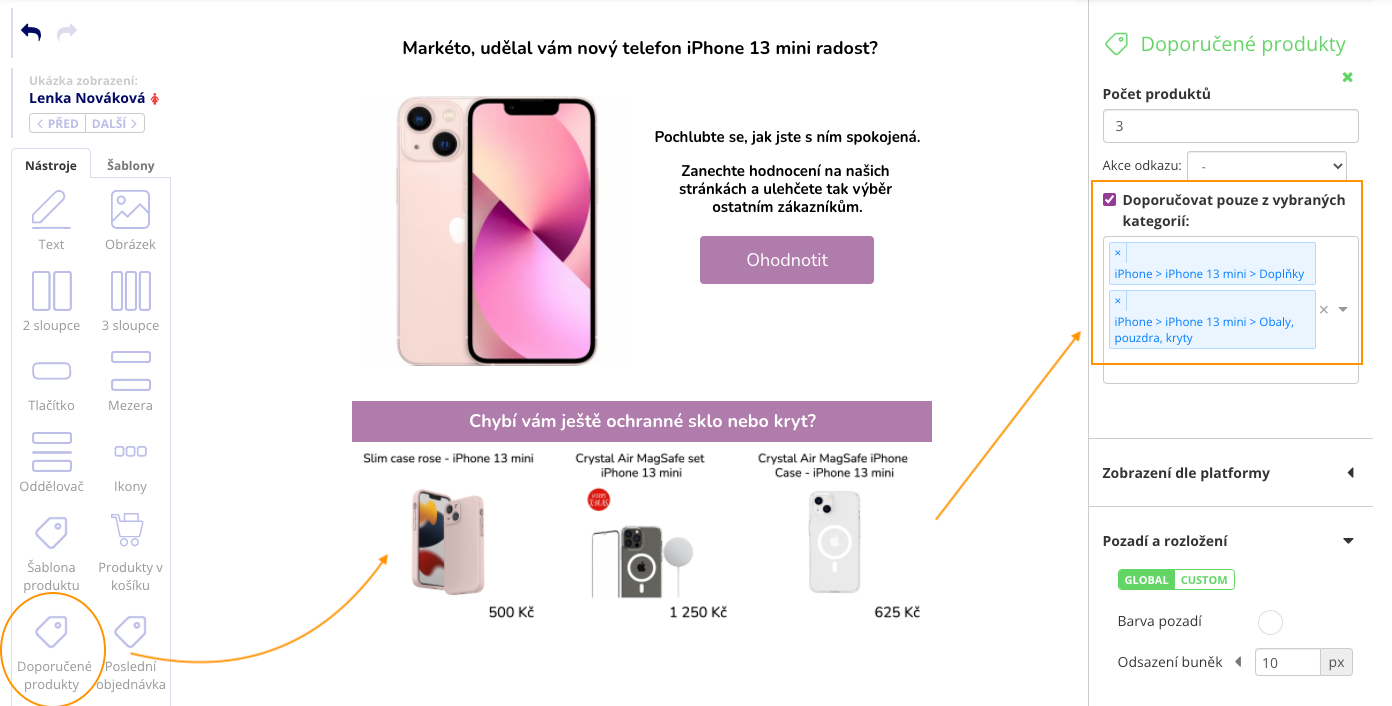 Cross-sell kampaň v Leadhubu nabízející doporučené produkty související se zakoupeným zbožím