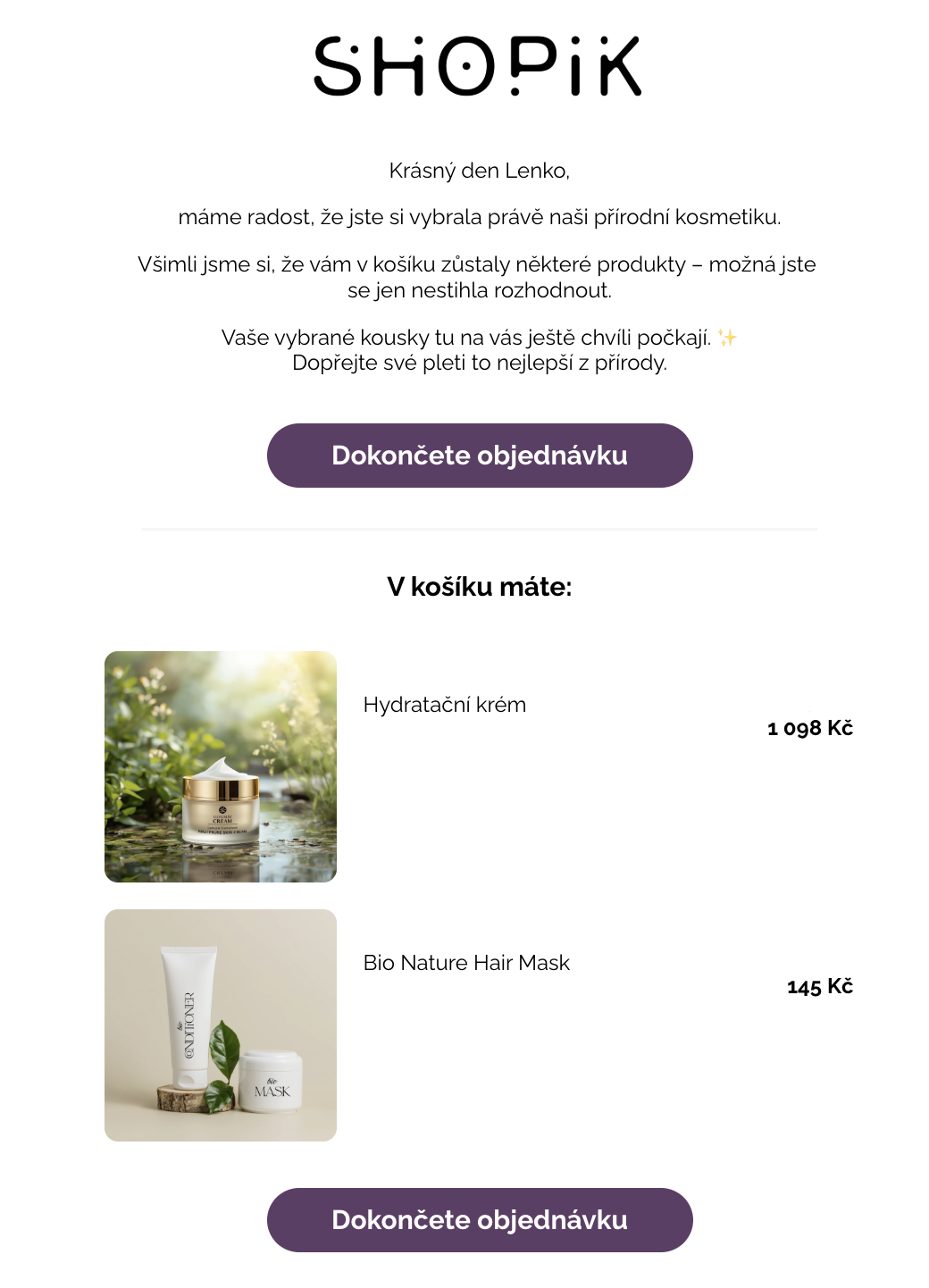 Ukázka e-mailu kampaně Opuštený košík z Leadhubu