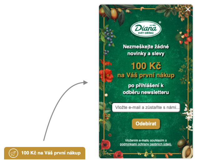 Ukázka pop-up z Leadhubu, který se zabalí do lišty