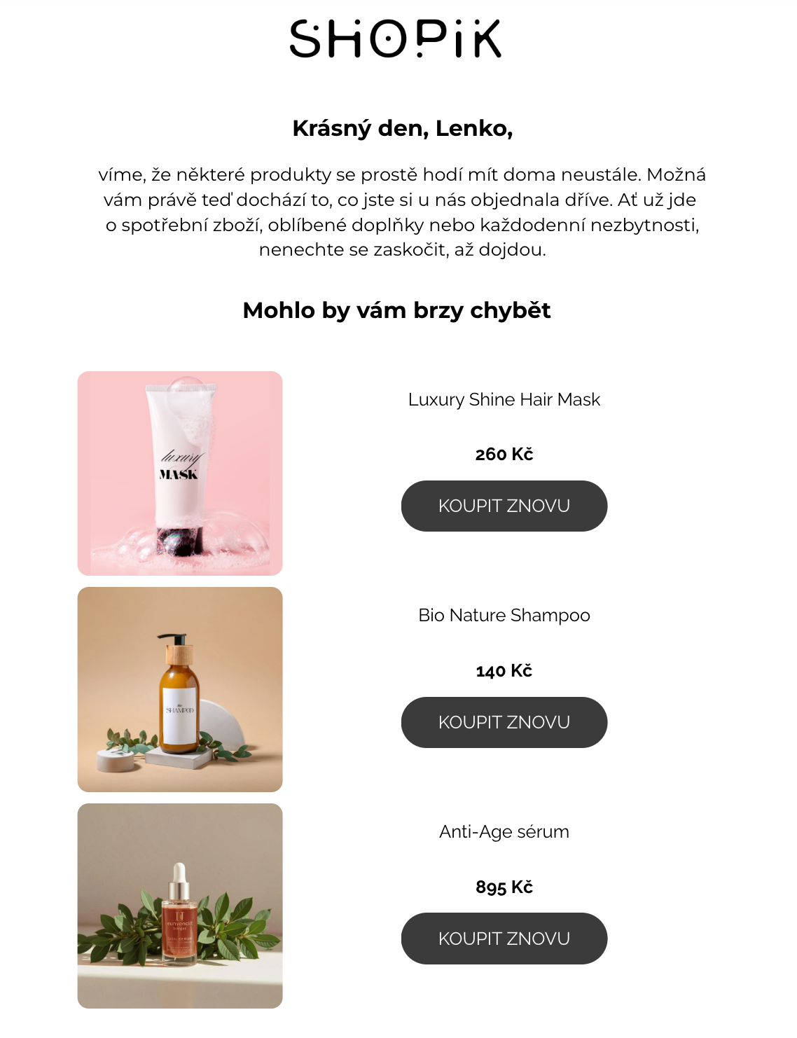 Ukázka personalizovaného automatické e-mailu z Leadhubu